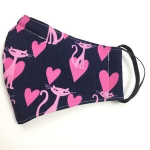 2/$15 - Cats Mask, Navy Face‎ Mask w/Pink Hearts & Cats, Filti Filter
